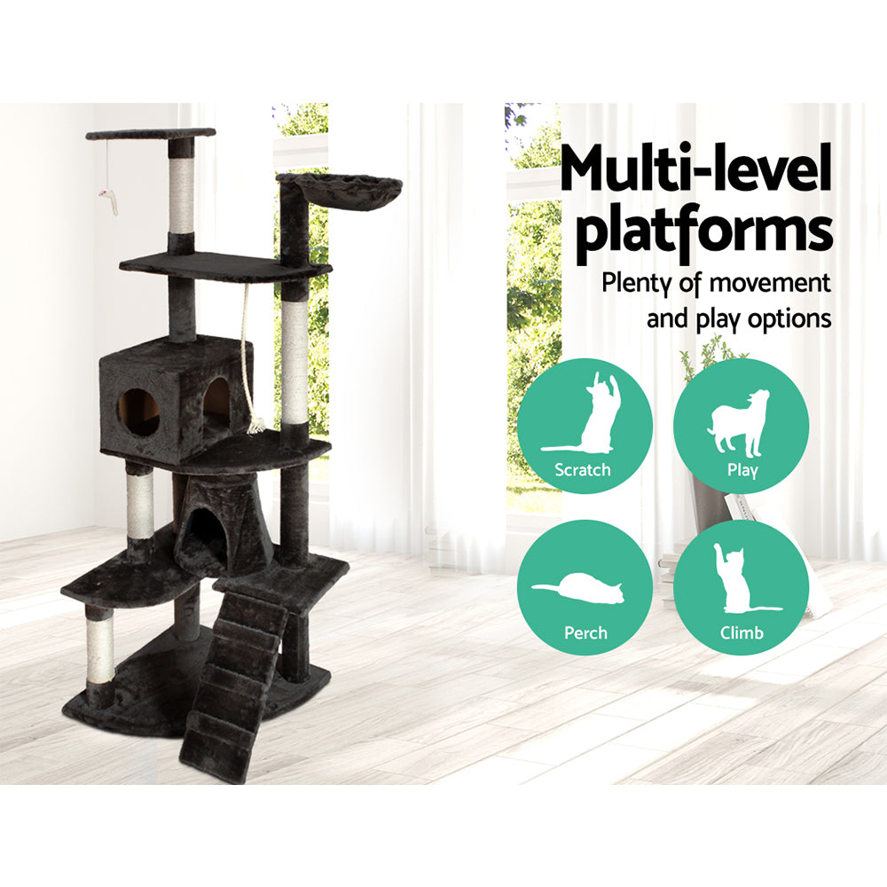 i.Pet 193cm Wooden Cat Tree - Premium Scratching Post, Tower & Condo House Retreat for Cats