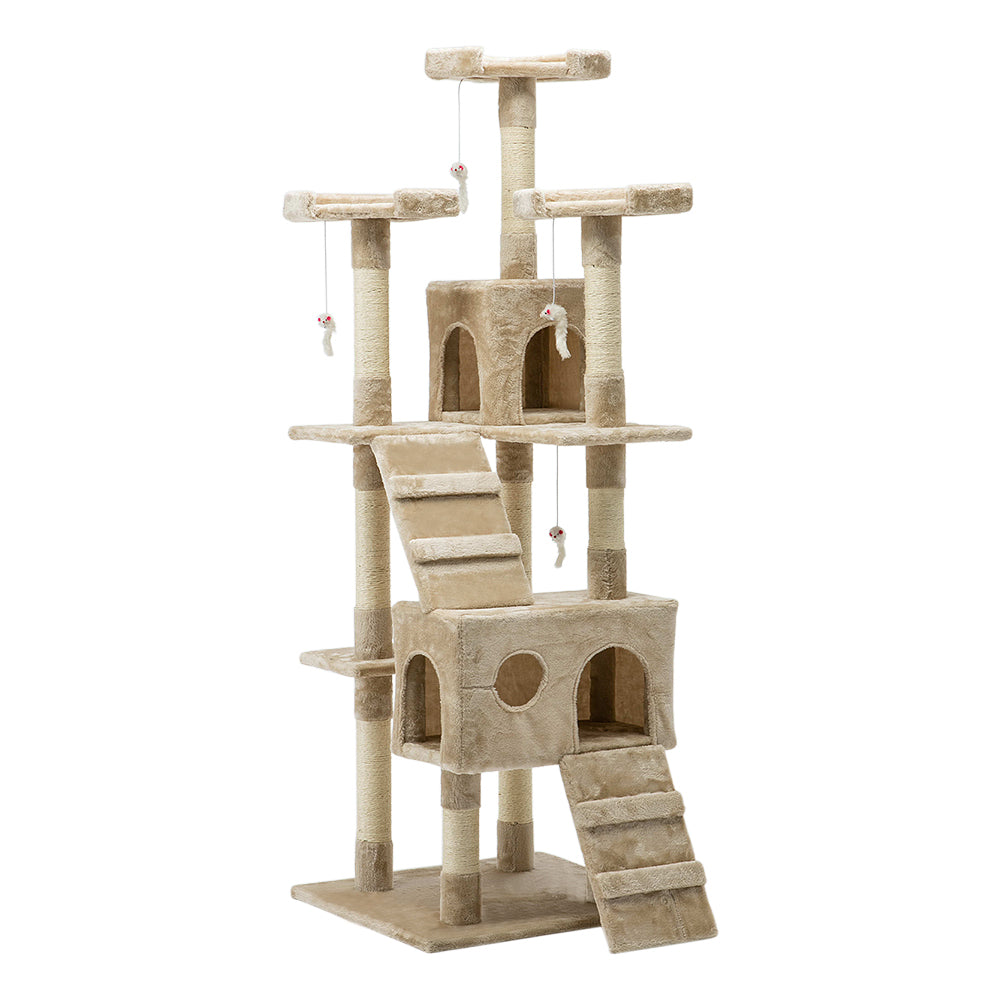 i.Pet 180cm Beige Wooden Cat Tree - Premium Scratching Post, Tower & Condo House Lounge for Cats