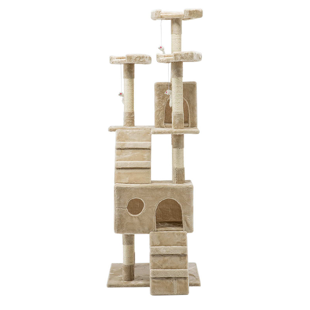 i.Pet 180cm Beige Wooden Cat Tree - Premium Scratching Post, Tower & Condo House Lounge for Cats