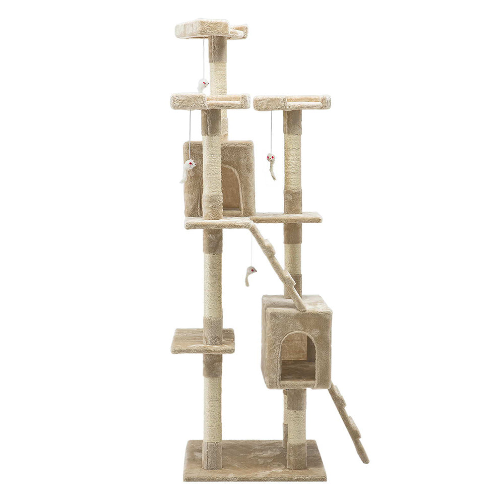 i.Pet 180cm Beige Wooden Cat Tree - Premium Scratching Post, Tower & Condo House Lounge for Cats