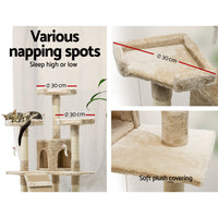 Thumbnail for i.Pet 180cm Beige Wooden Cat Tree - Premium Scratching Post, Tower & Condo House Lounge for Cats