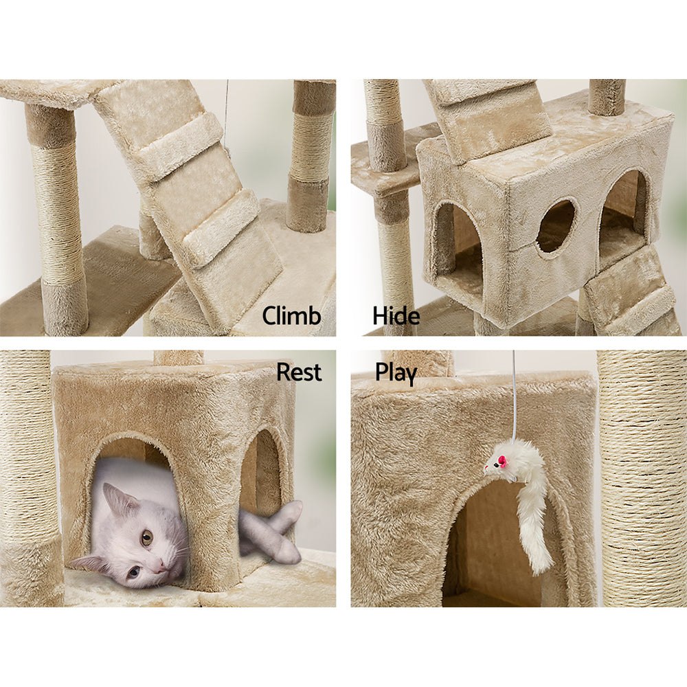 i.Pet 180cm Beige Wooden Cat Tree - Premium Scratching Post, Tower & Condo House Lounge for Cats