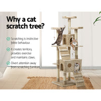 Thumbnail for i.Pet 180cm Beige Wooden Cat Tree - Premium Scratching Post, Tower & Condo House Lounge for Cats