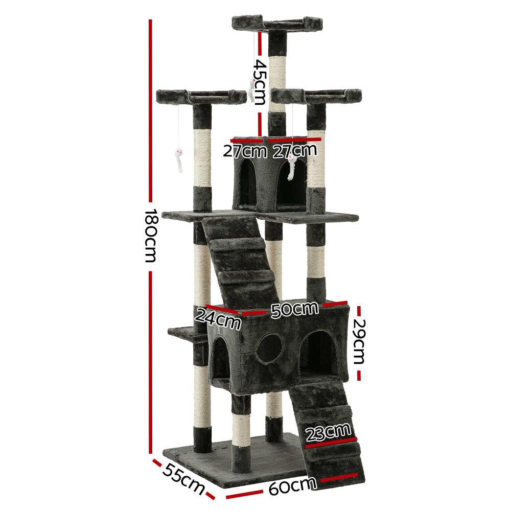 i.Pet 180cm Wooden Cat Tree - Deluxe Scratching Post, Tower & Condo House Retreat for Felines