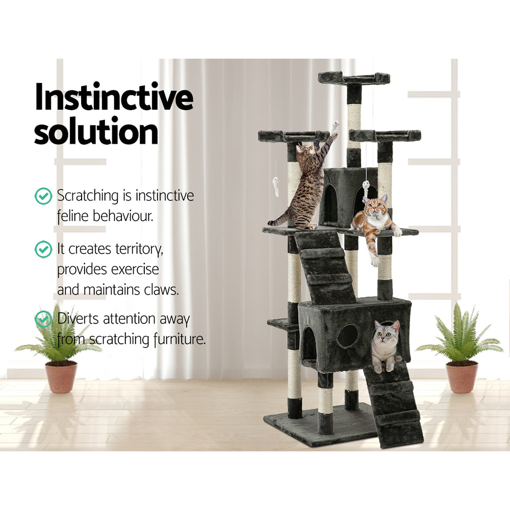 i.Pet 180cm Wooden Cat Tree - Deluxe Scratching Post, Tower & Condo House Retreat for Felines