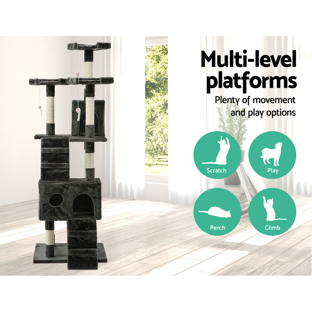 i.Pet 180cm Wooden Cat Tree - Deluxe Scratching Post, Tower & Condo House Retreat for Felines