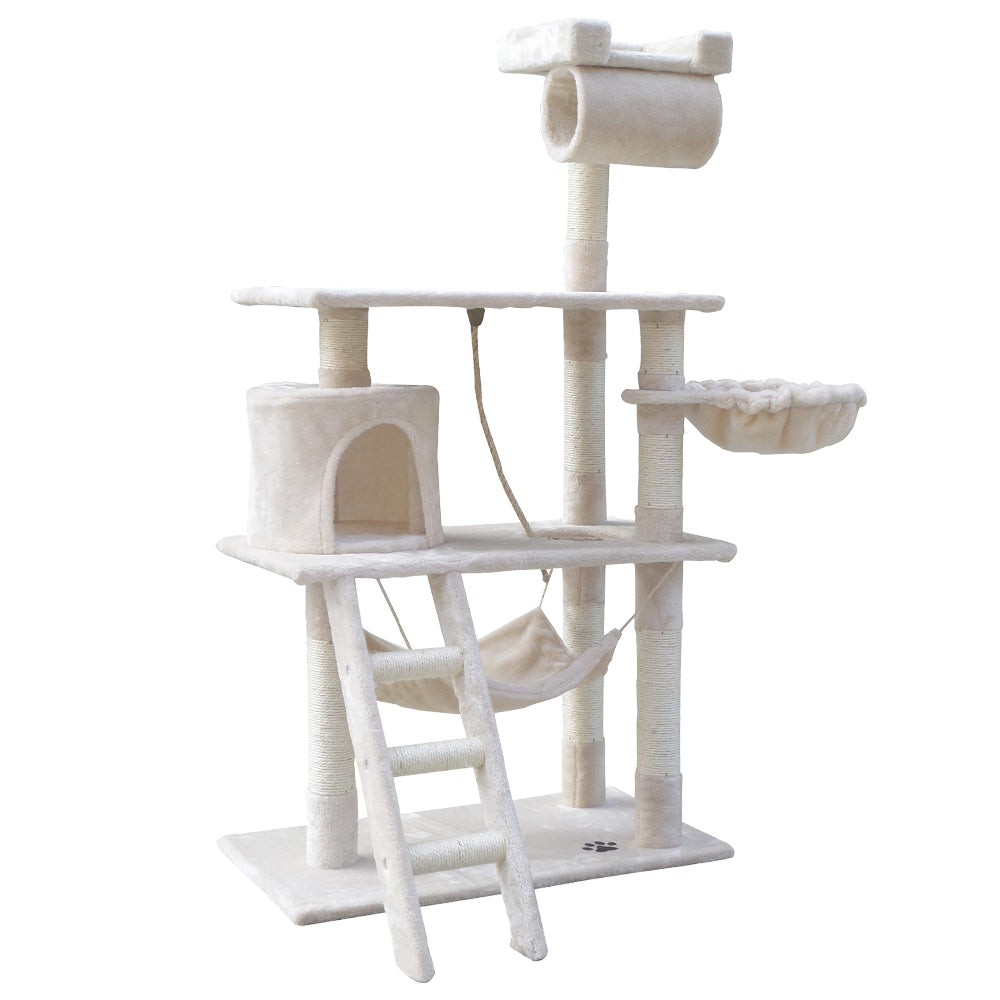 i.Pet 141cm Beige Wooden Cat Tree - Deluxe Scratching Post, Tower & Condo House Lounge for Felines