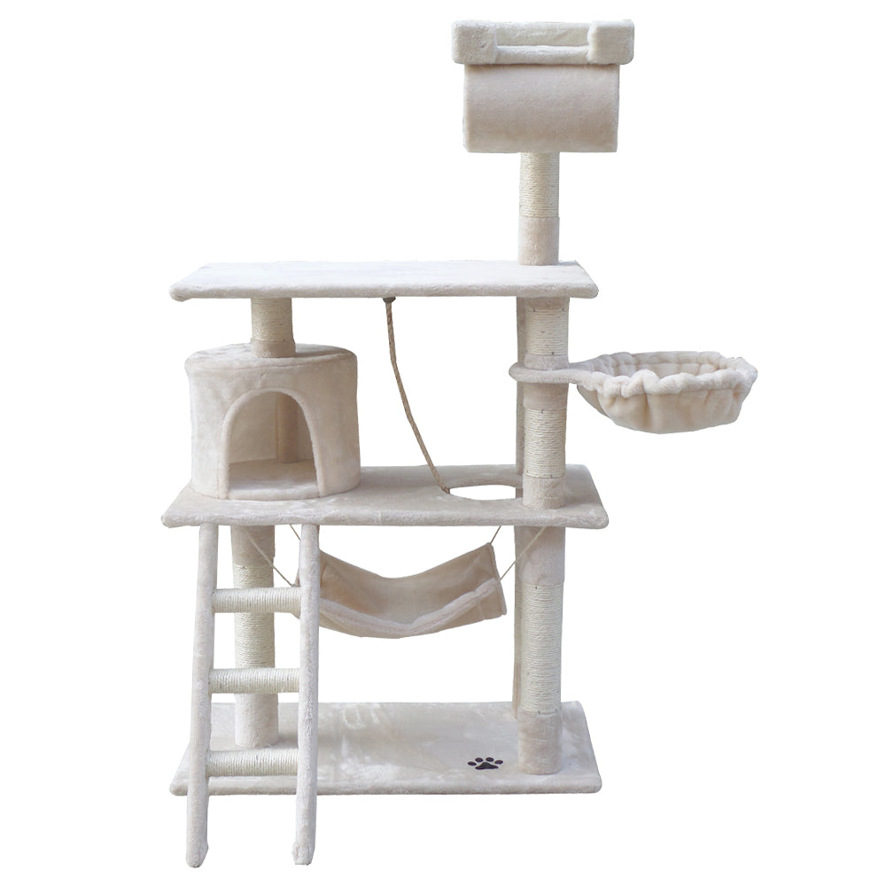 i.Pet 141cm Beige Wooden Cat Tree - Deluxe Scratching Post, Tower & Condo House Lounge for Felines