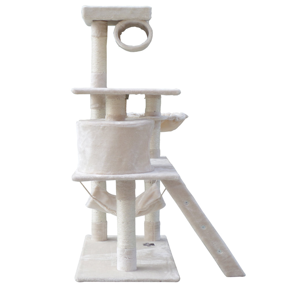 i.Pet 141cm Beige Wooden Cat Tree - Deluxe Scratching Post, Tower & Condo House Lounge for Felines