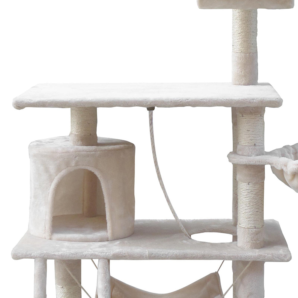 i.Pet 141cm Beige Wooden Cat Tree - Deluxe Scratching Post, Tower & Condo House Lounge for Felines