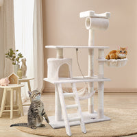 Thumbnail for i.Pet 141cm Beige Wooden Cat Tree - Deluxe Scratching Post, Tower & Condo House Lounge for Felines