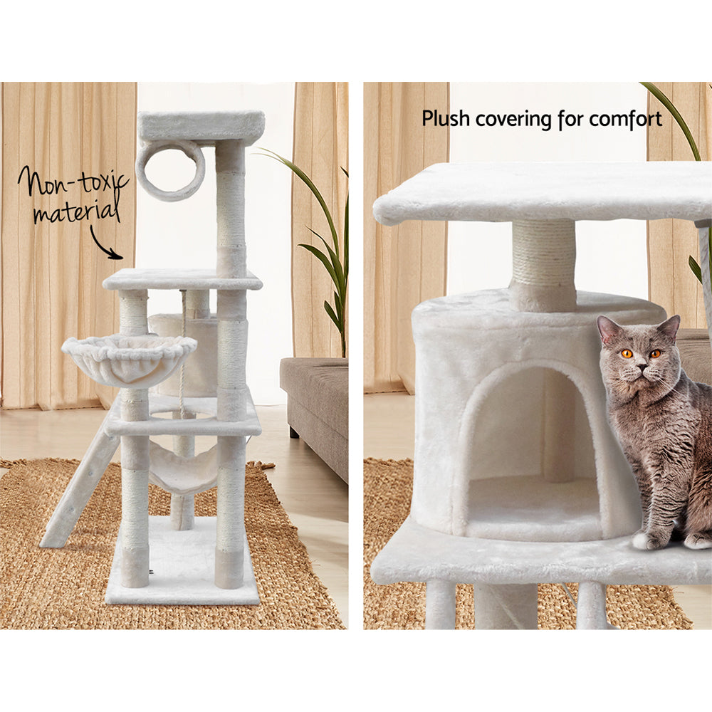 i.Pet 141cm Beige Wooden Cat Tree - Deluxe Scratching Post, Tower & Condo House Lounge for Felines