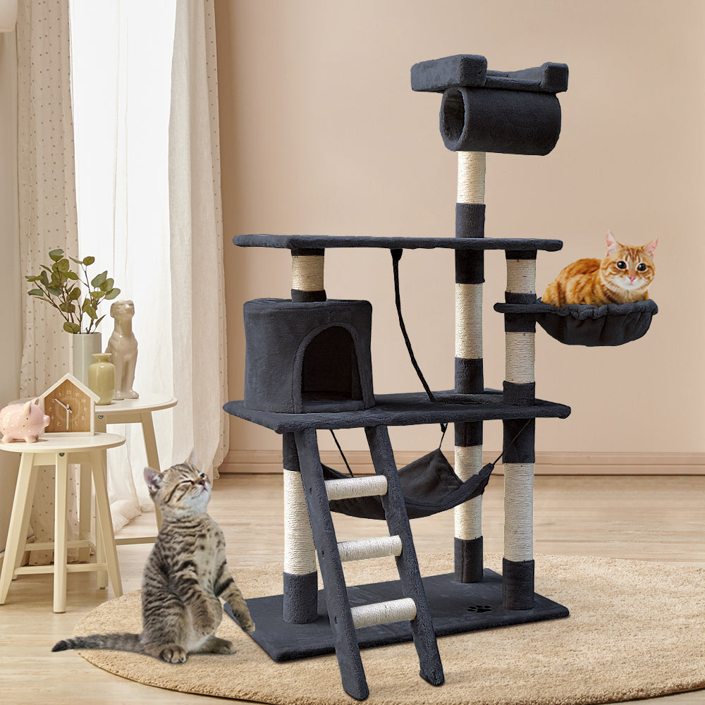 i.Pet 141cm Wooden Cat Tree - Deluxe Scratching Post, Tower & Condo House Retreat for Cats