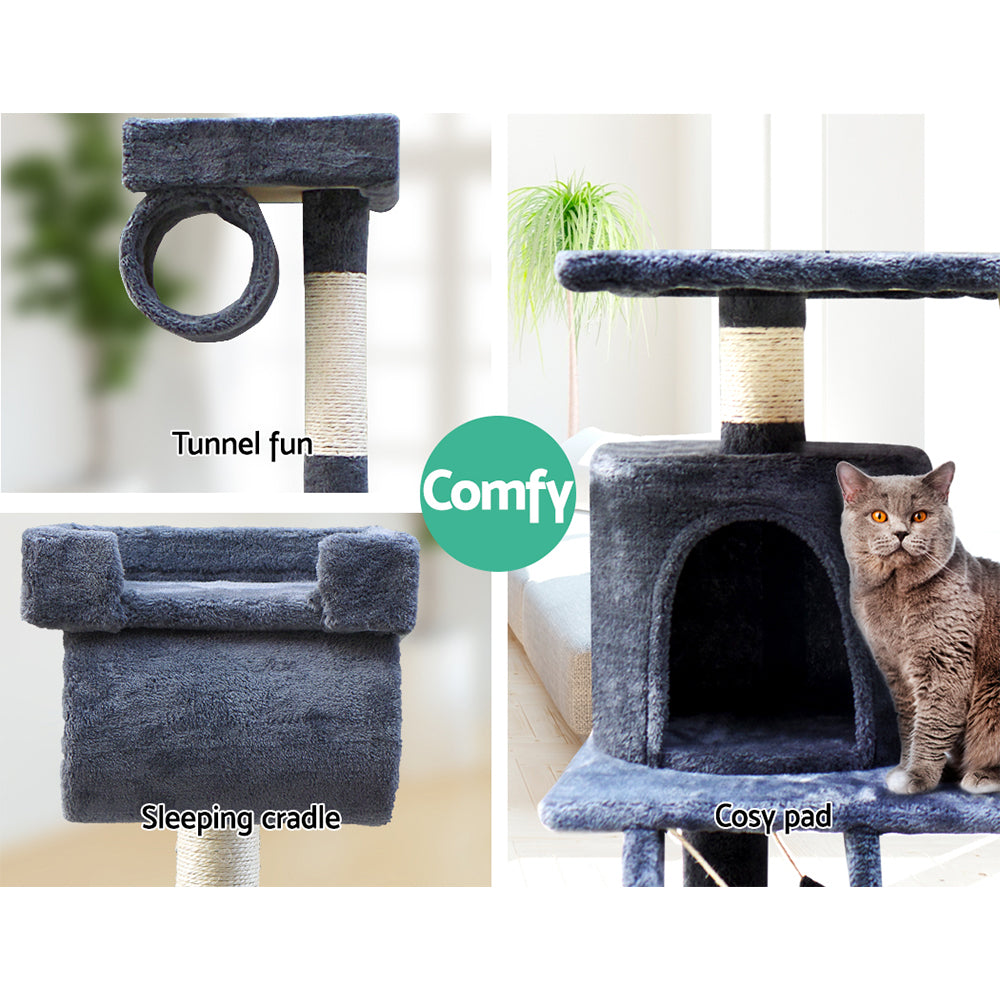 i.Pet 141cm Wooden Cat Tree - Deluxe Scratching Post, Tower & Condo House Retreat for Cats