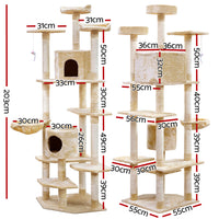 Thumbnail for i.Pet Cat Tree 203cm Trees Scratching Post Scratcher Tower Condo House Furniture Wood Beige