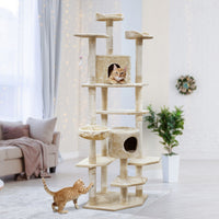 Thumbnail for i.Pet Cat Tree 203cm Trees Scratching Post Scratcher Tower Condo House Furniture Wood Beige