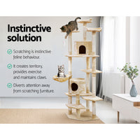 Thumbnail for i.Pet Cat Tree 203cm Trees Scratching Post Scratcher Tower Condo House Furniture Wood Beige