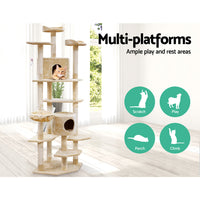 Thumbnail for i.Pet Cat Tree 203cm Trees Scratching Post Scratcher Tower Condo House Furniture Wood Beige