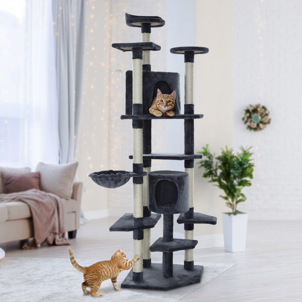 i.Pet 203cm Wooden Cat Tree - Deluxe Scratching Post, Tower & Condo House Lounge for Felines