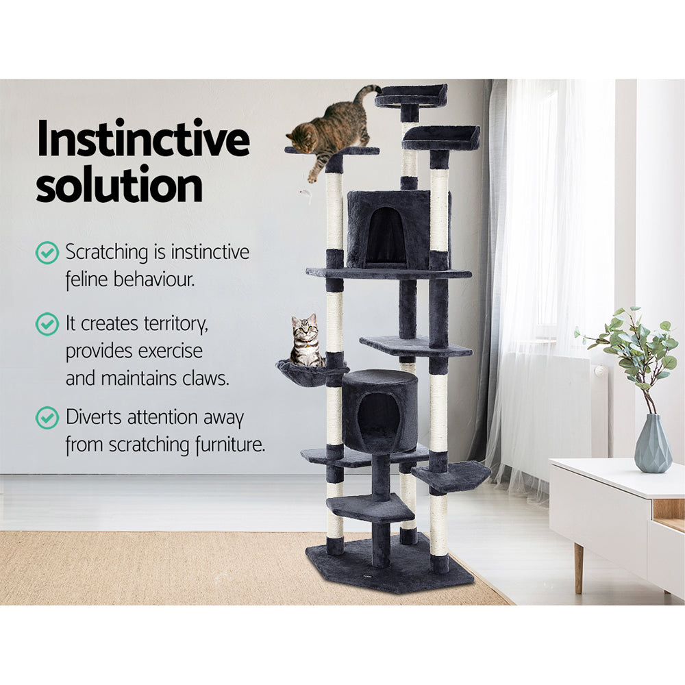 i.Pet 203cm Wooden Cat Tree - Deluxe Scratching Post, Tower & Condo House Lounge for Felines