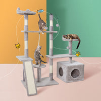 Thumbnail for i.Pet Cat Tree Scratching Post Scratcher Tower Condo House Grey 135cm