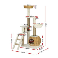 Thumbnail for i.Pet Cat Tree 138cm Tower Scratching Post Scratcher Wood Bed Condo House Rattan Ladder