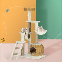 Thumbnail for i.Pet Cat Tree 138cm Tower Scratching Post Scratcher Wood Bed Condo House Rattan Ladder