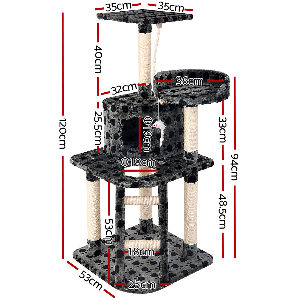 Wooden Cat Tree with Scratching Post (120cm)-i.Pet