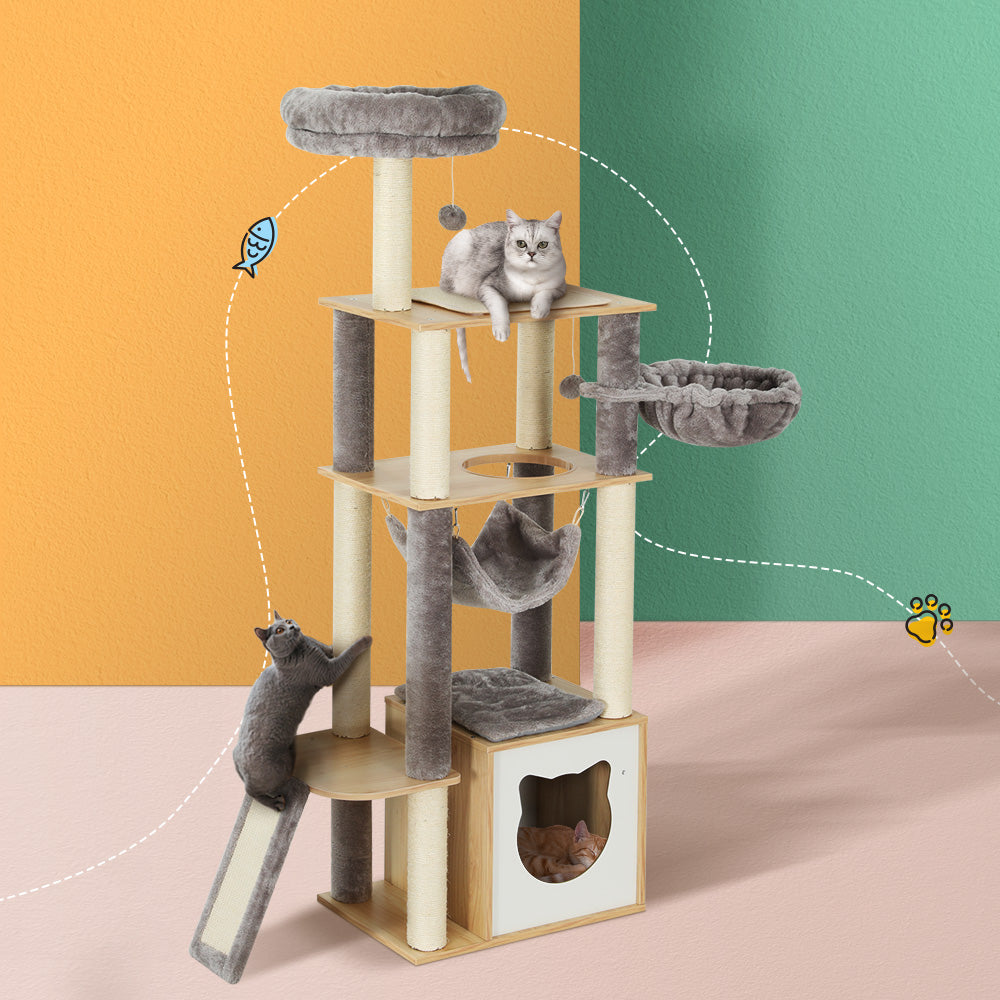 i.Pet Cat Tree Tower Scratching Post Scratcher Wood Bed Condo Toys House 152cm