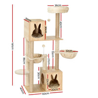 Thumbnail for i.Pet Cat Tree Tower Scratching Post Scratcher Wood Bed Condo Toys House 141cm