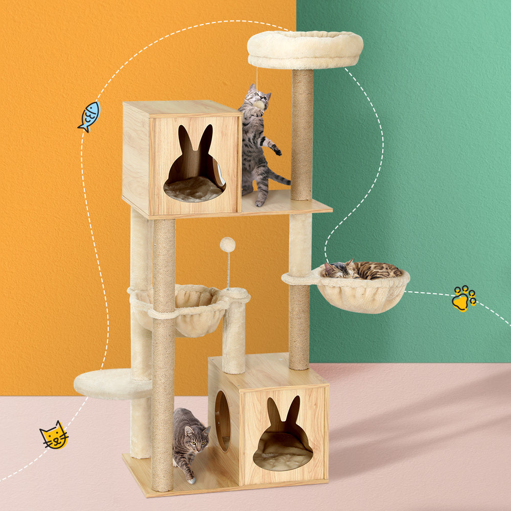 i.Pet Cat Tree Tower Scratching Post Scratcher Wood Bed Condo Toys House 141cm