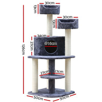 Thumbnail for i.Pet Cat Tree Trees Scratching Post Scratcher Tower Condo House Grey 126cm