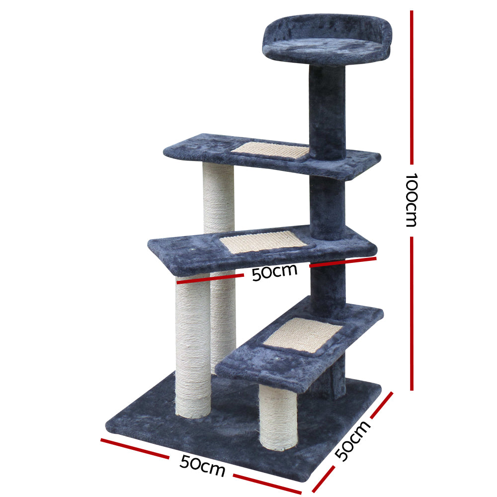 i.Pet 100cm Cat Tree - Wooden Steps, Premium Scratching Post, Tower & Condo House for Cats