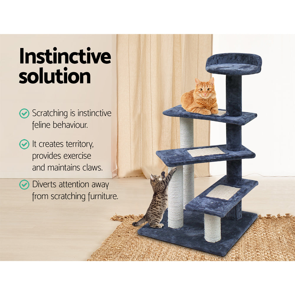 i.Pet 100cm Cat Tree - Wooden Steps, Premium Scratching Post, Tower & Condo House for Cats