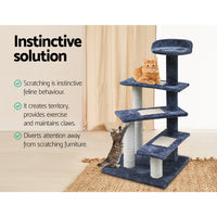 Thumbnail for i.Pet 100cm Cat Tree - Wooden Steps, Premium Scratching Post, Tower & Condo House for Cats