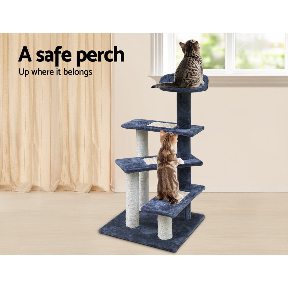 i.Pet 100cm Cat Tree - Wooden Steps, Premium Scratching Post, Tower & Condo House for Cats