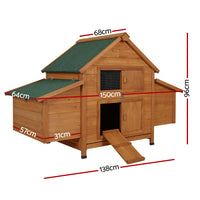 Thumbnail for i.Pet Chicken Coop Large Rabbit Hutch House Run Cage Wooden Outdoor Pet Hutch