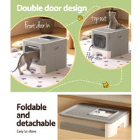 Thumbnail for i.Pet Cat Litter Box Large Tray Kitty Toilet Enclosed Hooded Foldable Scoop Grey