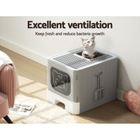 Thumbnail for i.Pet Cat Litter Box Large Tray Kitty Toilet Enclosed Hooded Foldable Scoop Grey