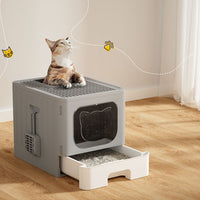 Thumbnail for i.Pet Cat Litter Box Large Tray Kitty Toilet Enclosed Hooded Foldable Scoop Grey