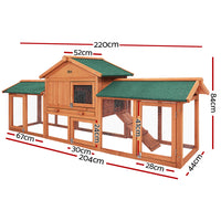 Thumbnail for i.Pet Rabbit Hutch Chicken Coop Wooden Cage Pet Hutch 220cm x 52cm x 84cm