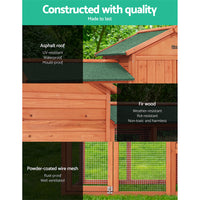 Thumbnail for i.Pet Rabbit Hutch Chicken Coop Wooden Cage Pet Hutch 220cm x 52cm x 84cm