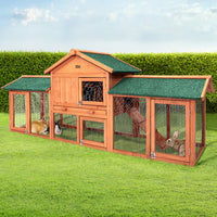 Thumbnail for i.Pet Rabbit Hutch Chicken Coop Wooden Cage Pet Hutch 220cm x 52cm x 84cm