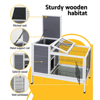 Thumbnail for i.Pet Rabbit Hutch Wooden Ferret Cage Habitat House Outdoor Large