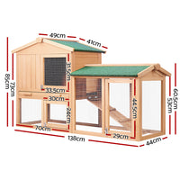 Thumbnail for i.Pet Chicken Coop Rabbit Hutch 138cm Wide Wooden Pet Hutch