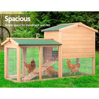 Thumbnail for i.Pet Chicken Coop Rabbit Hutch 138cm Wide Wooden Pet Hutch