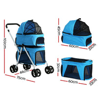 Thumbnail for i.Pet Pet Stroller Dog Pram Large Cat Carrier Travel Foldable 4 Wheels Double