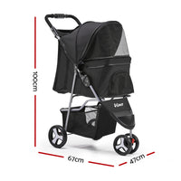 Thumbnail for i.Pet 3 Wheel Pet Stroller - Black