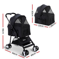 Thumbnail for i.Pet Pet Stroller Dog Carrier Foldable Pram 3 IN 1 Middle Size Black