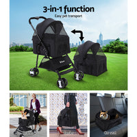 Thumbnail for i.Pet Pet Stroller Dog Carrier Foldable Pram 3 IN 1 Middle Size Black